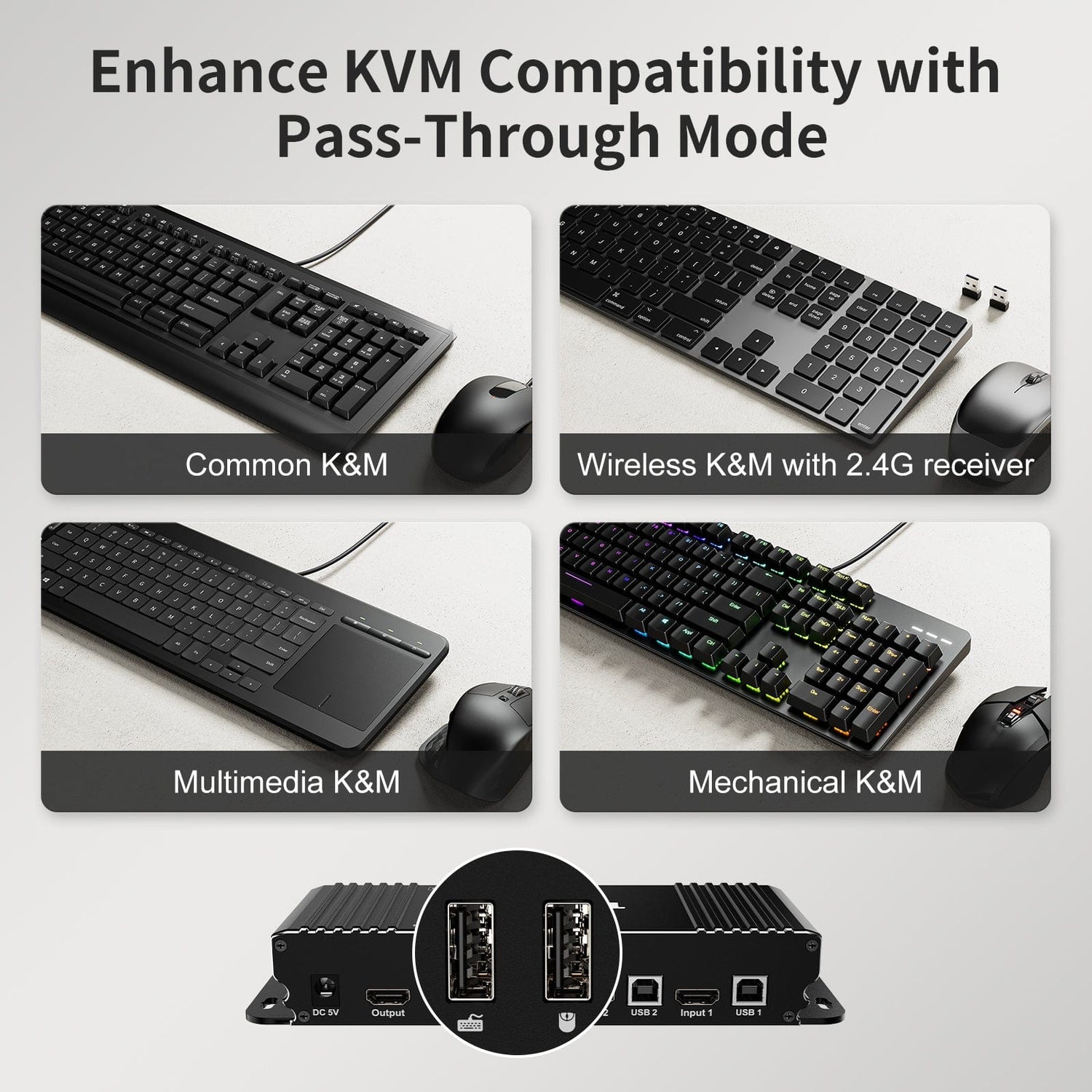 TESmart HDMI KVM Switcher 2 Port KVM Switch Kit HDMI 4K60Hz with EDID, 2 PCs 1 Monitor - B Series HDMI KVM switch 2 port 4K60Hz with EDID,USB hub,L/R Audio TESmart