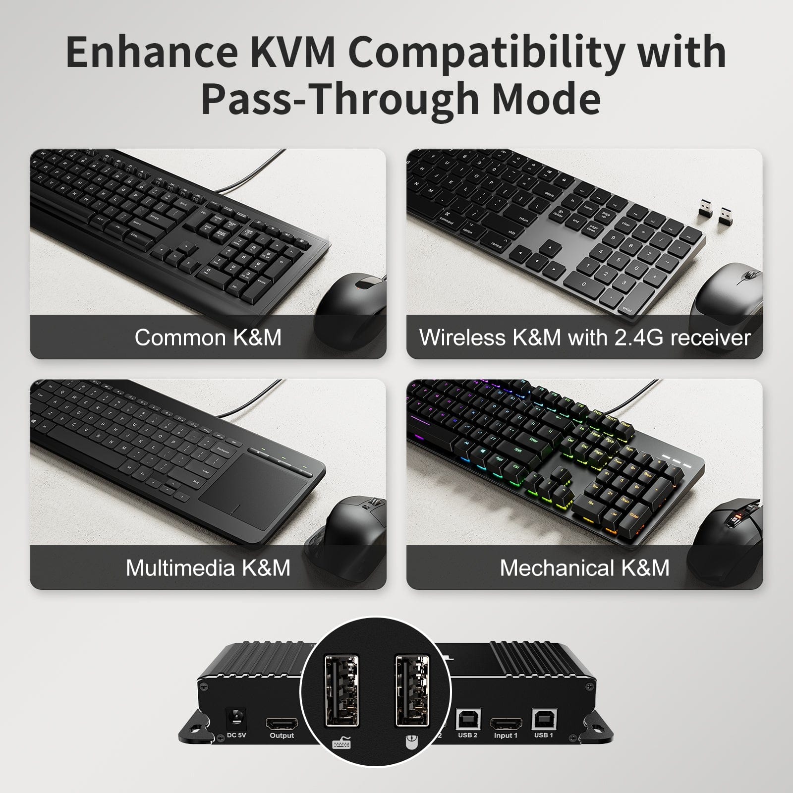 TESmart HDMI KVM Switcher 2 Port KVM Switch Kit HDMI 4K60Hz with EDID, 2 PCs 1 Monitor - B Series HDMI KVM switch 2 port 4K60Hz with EDID,USB hub,L/R Audio TESmart