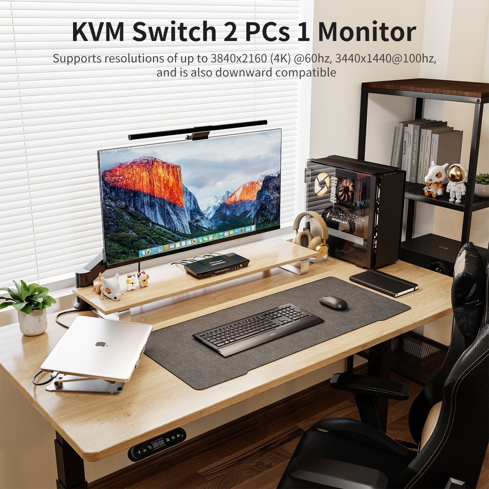 TESmart HDMI KVM Switcher 2 Port KVM Switch Kit HDMI 4K60Hz with EDID, 2 PCs 1 Monitor HDMI KVM switch 4K HDR control 2 pc sharing USB, audio TESmart