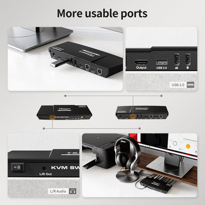 TESmart HDMI KVM Switcher 2 Port KVM Switch Kit HDMI 4K60Hz with EDID, 2 PCs 1 Monitor HDMI KVM switch 4K HDR control 2 pc sharing USB, audio TESmart