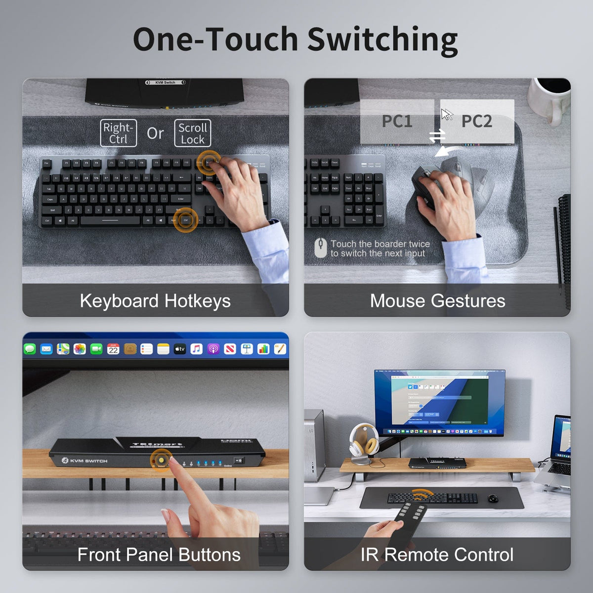 TESmart HDMI KVM Switcher 4 Port KVM Switch Kit HDMI 4K60Hz with EDID, 4 PCs 1 Monitor HDMI KVM switch 4 port 4K60Hz with EDID,USB hub TESmart