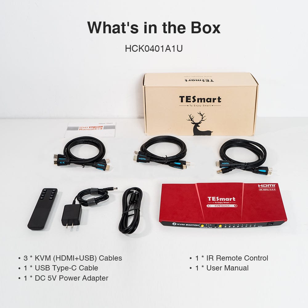 TESmart HDMI KVM Switcher 4 Ports USB-C KVM Switch 4K60Hz HDMI &amp; 3 HDMI + 1 Type-C KVM switch USB-C HDMI 4port  4K60Hz with EDID,USB hub TESmart