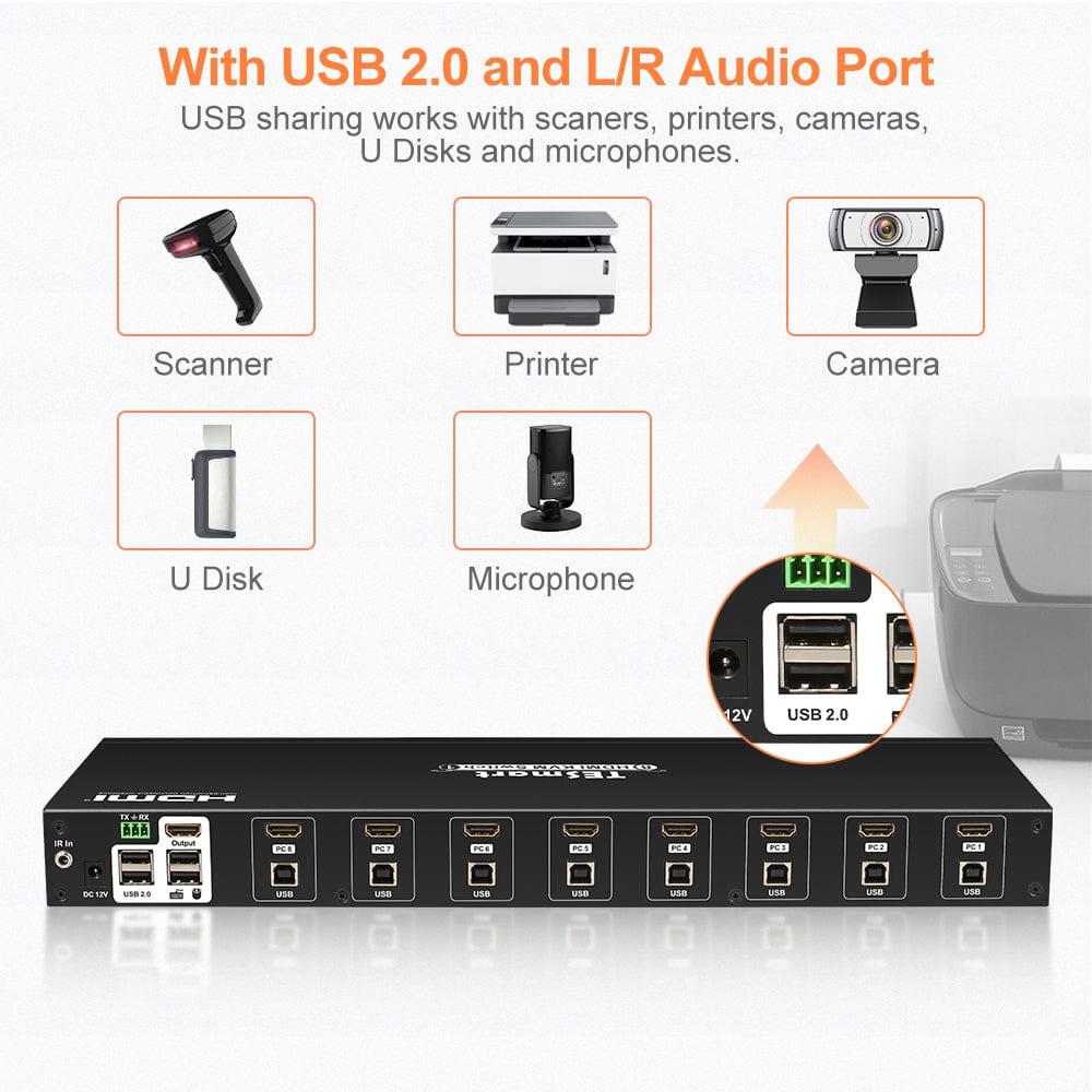 TESmart HDMI KVM Switcher 8 Port HDMI KVM Switch 4K30Hz Support RS232/LAN Control HDMI KVM switch 8 port 4K Autoscan, Rackmount, RS232 TESmart