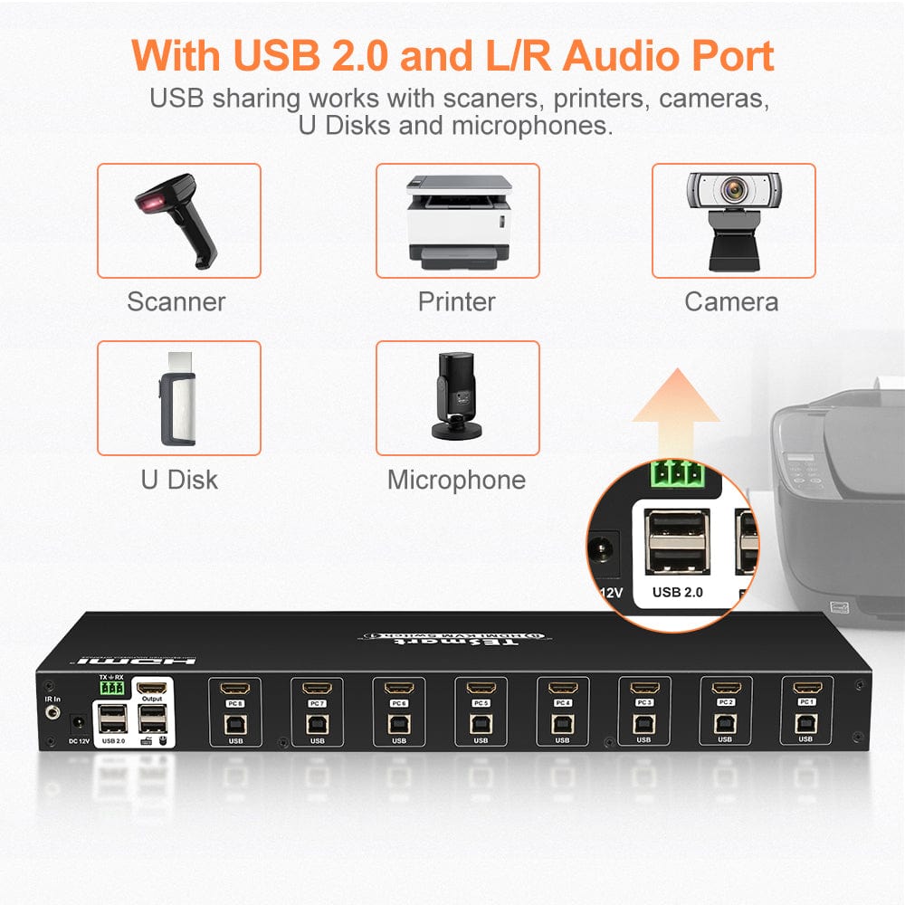 TESmart HDMI KVM Switcher 8 Port HDMI KVM Switch 4K30Hz Support RS232/LAN HDMI KVM switch 8 port 4K Autoscan, Rackmount, RS232 TESmart