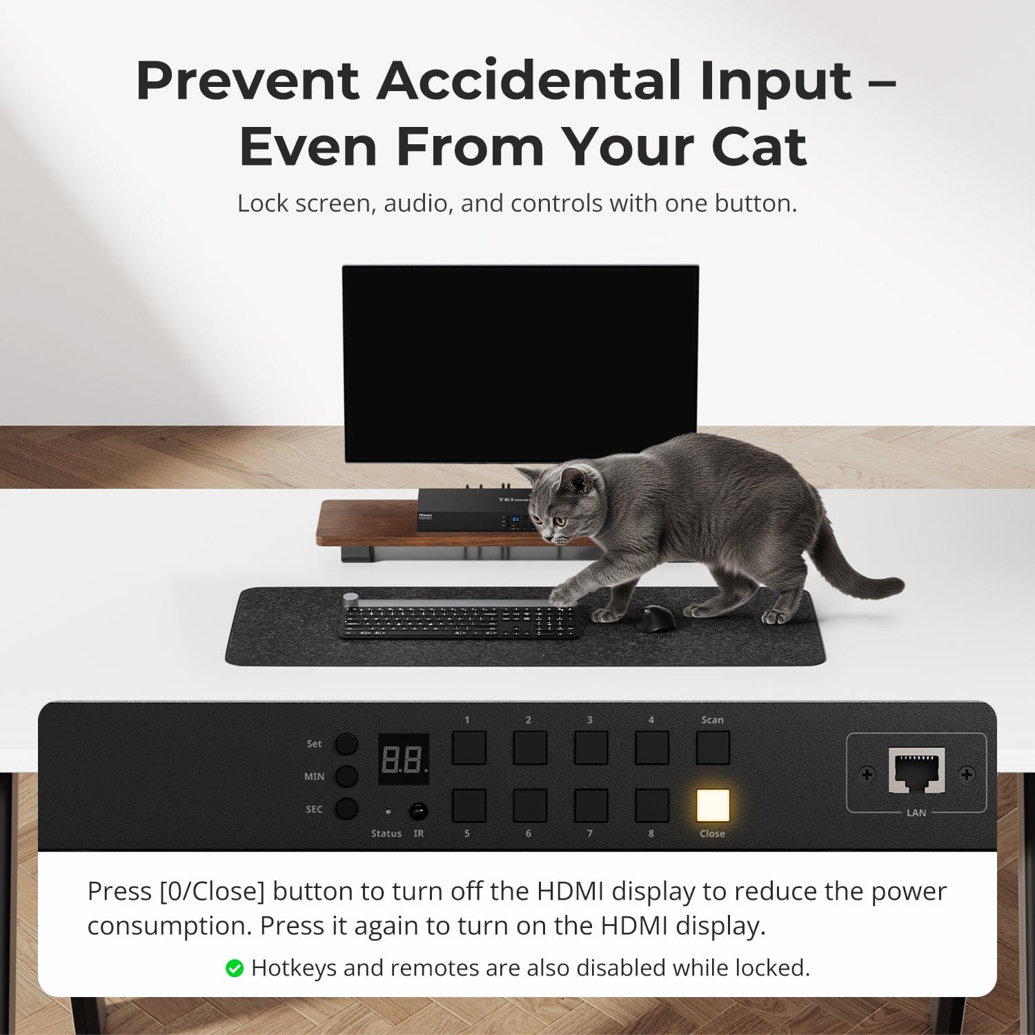 TESmart HDMI KVM Switcher 8 Port HDMI KVM Switch 4K30Hz Support RS232/LAN, Upgraded for Broader Compatibility and Stability HDMI KVM switch 8 port 4K Autoscan, Rackmount, RS232 TESmart