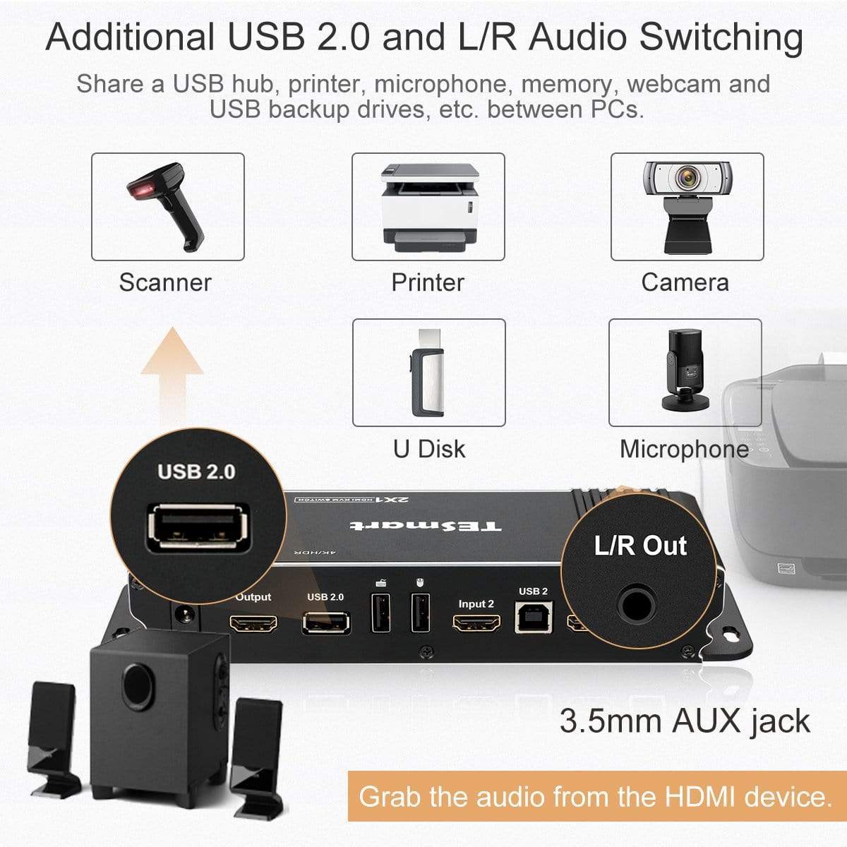 TESmart HDMI KVM Switcher TESmart HDMI KVM Switch 2 in 1 Out 4K@60Hz with USB Port for Windows and Mac OS X with 2 Pcs 5ft KVM Cables