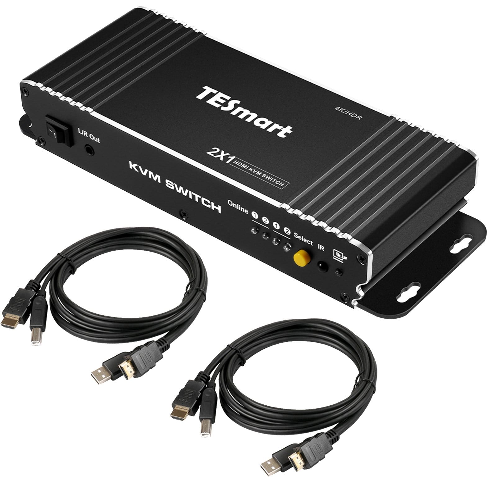 TESmart HDMI KVM Switcher TESmart HDMI KVM Switch 2 in 1 Out 4K@60Hz with USB Port for Windows and Mac OS X with 2 Pcs 5ft KVM Cables
