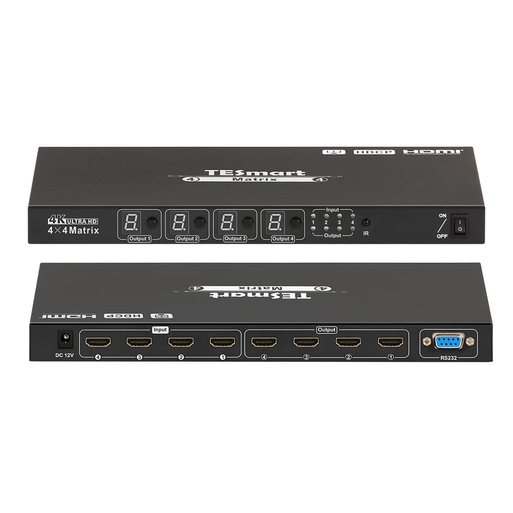 TESmart HDMI Matrix 4x4 4K HDMI Matrix Switch with RS232 and Quad Multi-Viewer 4x4 HDMI Matrix Switch 4K with Quad Multi-Viewer, R232/IR TESmart