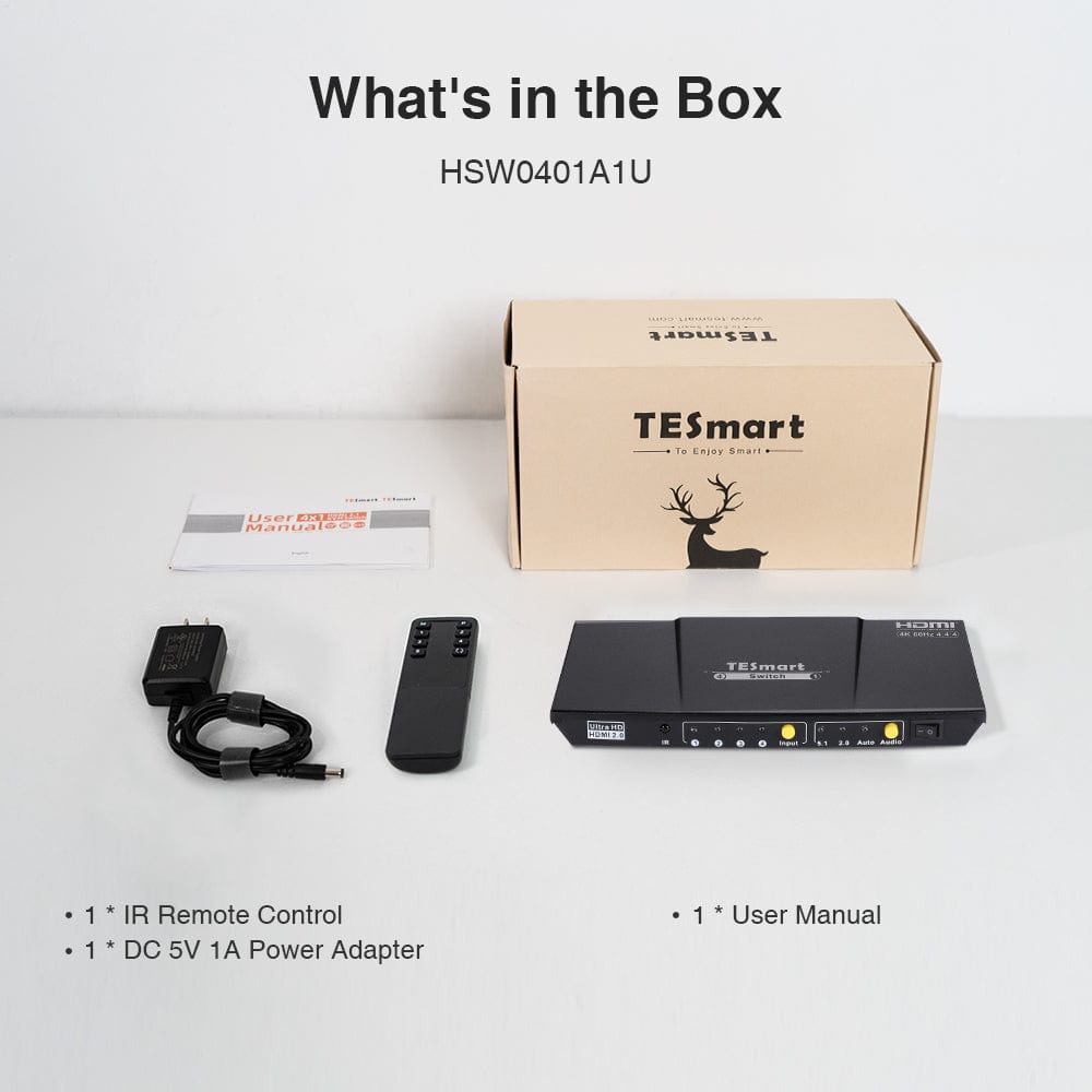 TESmart HDMI Switcher 4 Port HDMI Switch 4K60Hz with S/PDIF &amp; L/R 4 Port HDMI Switch 4K 60Hz with Audio Out,Remote-TESmart