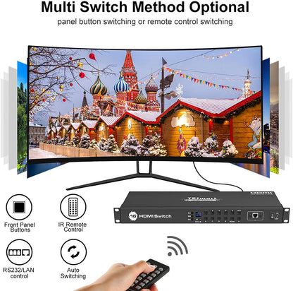 TESmart HDMI Switcher TESmart 16 Port HDMI Switch 4K UHD 3840x2160@60Hz HDMI Switcher Box with RS232 LAN Port Support HDCP 2.2 HDMI Switch 16 Port 4K 60Hz Auto Switch With RS232/LAN-TESmart