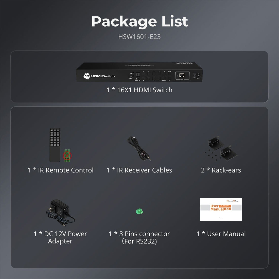 TESmart HDMI Switcher TESmart 16 Port HDMI Switch 4K UHD 3840x2160@60Hz HDMI Switcher Box with RS232 LAN Port Support HDCP 2.2 HDMI Switch 16 Port 4K 60Hz Auto Switch With RS232/LAN-TESmart