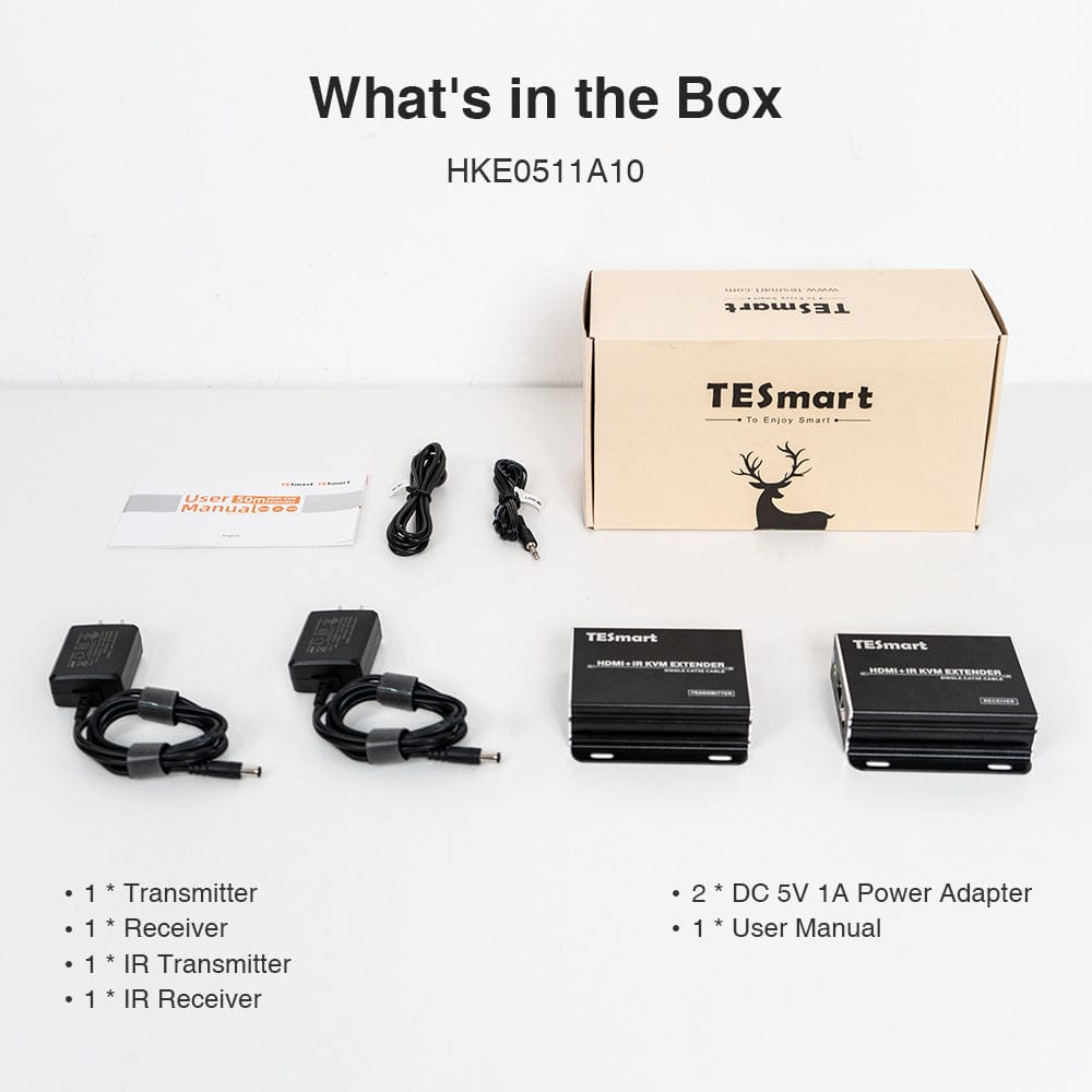 TESmart HDMI/VGA KVM Extender HDMI KVM Extender 1080P 60Hz Up to 50m with CAT5e/6 HDMI KVM+IR Extender Up to 164ft  1080P 60Hz  over CAT6/CAT5