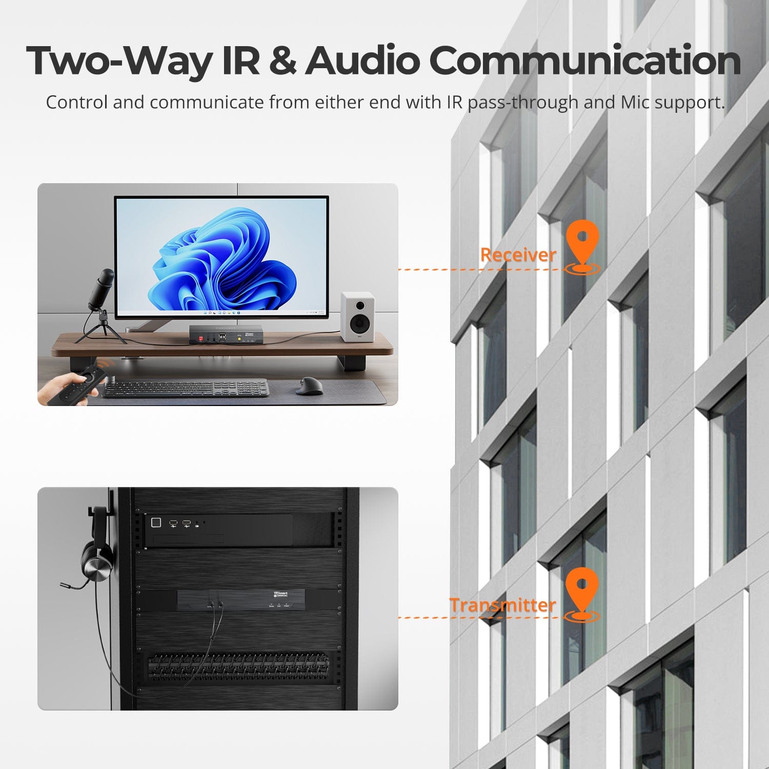 TESmart HKE10SS-E25-USBK 100M 4K30 HDMI Extender with PoE &amp; Bi-IR Over CAT5e/6 Cable 100M 4K30 HDMI Extender with PoE &amp; Bi-IR Over CAT5e/6 Cable