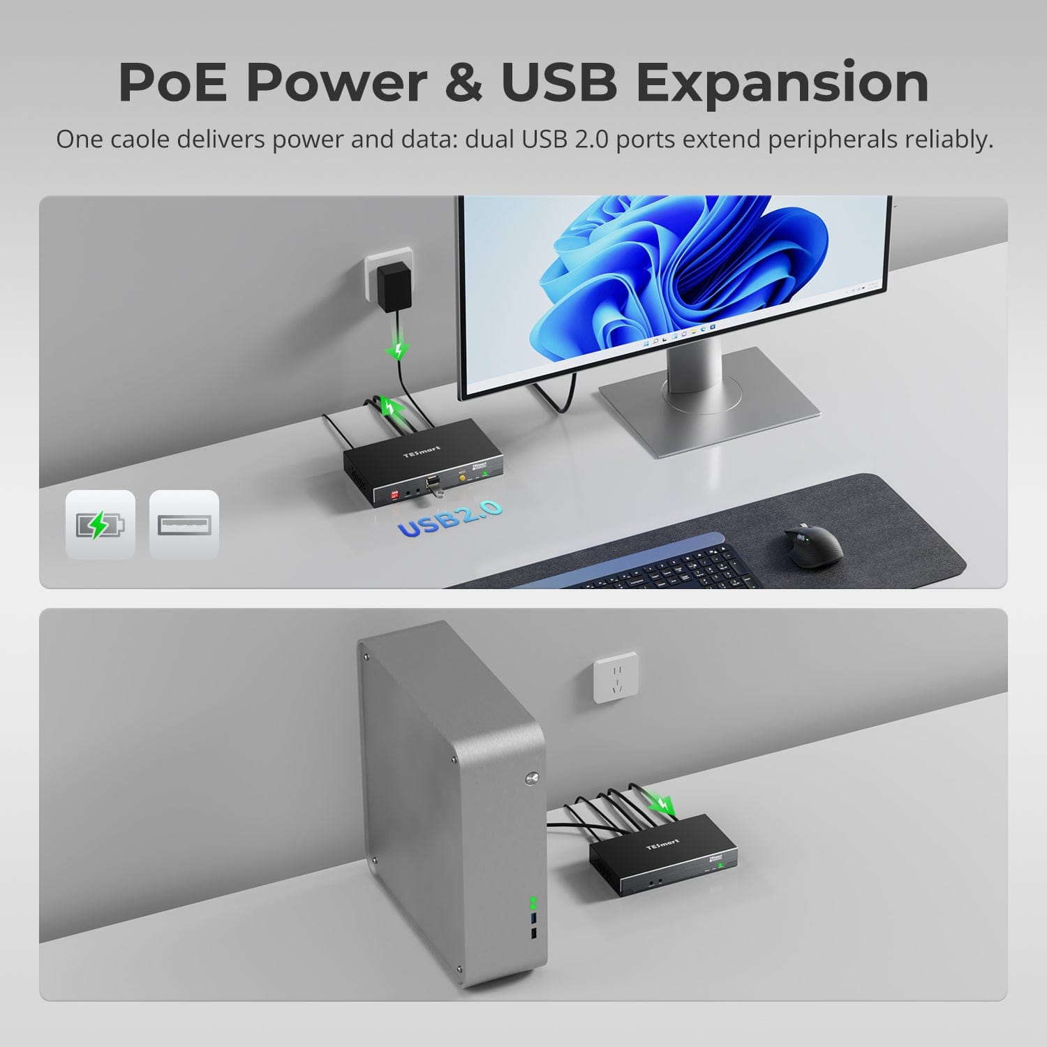 TESmart HKE10SS-E25-USBK 100M 4K30 HDMI Extender with PoE &amp; Bi-IR Over CAT5e/6 Cable 100M 4K30 HDMI Extender with PoE &amp; Bi-IR Over CAT5e/6 Cable
