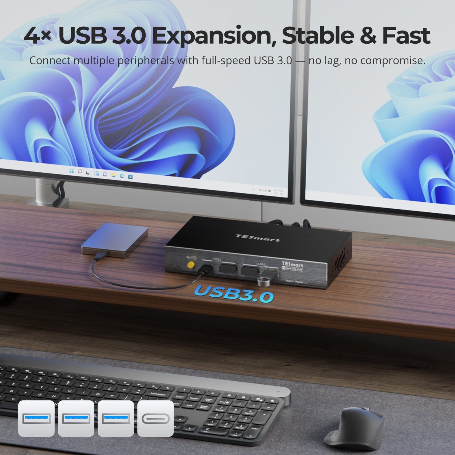 TESmart HKE10SS-PD25-USBK 100M Dual 4K60 KVM Extender over Single Cat6a for Remote Workstations &amp; Gaming 10617230232339 100M Dual 4K60 KVM Extender over Single Cat6a for Remote Workstations &amp; Gaming