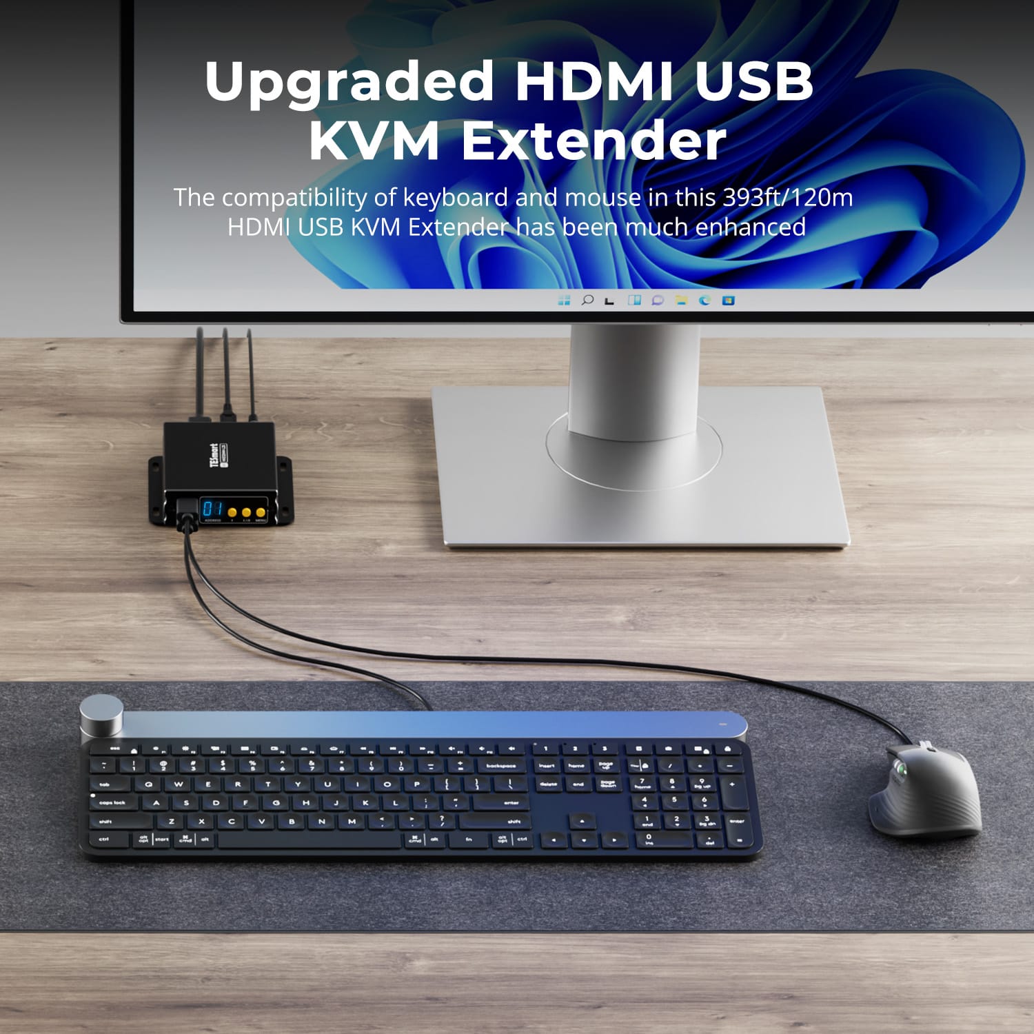TESmart HKE12MM-L25-USBK 120m 1080P HDMI KVM Extender with PoE &amp; Quad-Screen Cross-Control Over CAT5e/6 Cable 120m 1080P HDMI KVM Extender with PoE &amp; Quad-Screen Cross-Control Over CAT5e/6 Cable