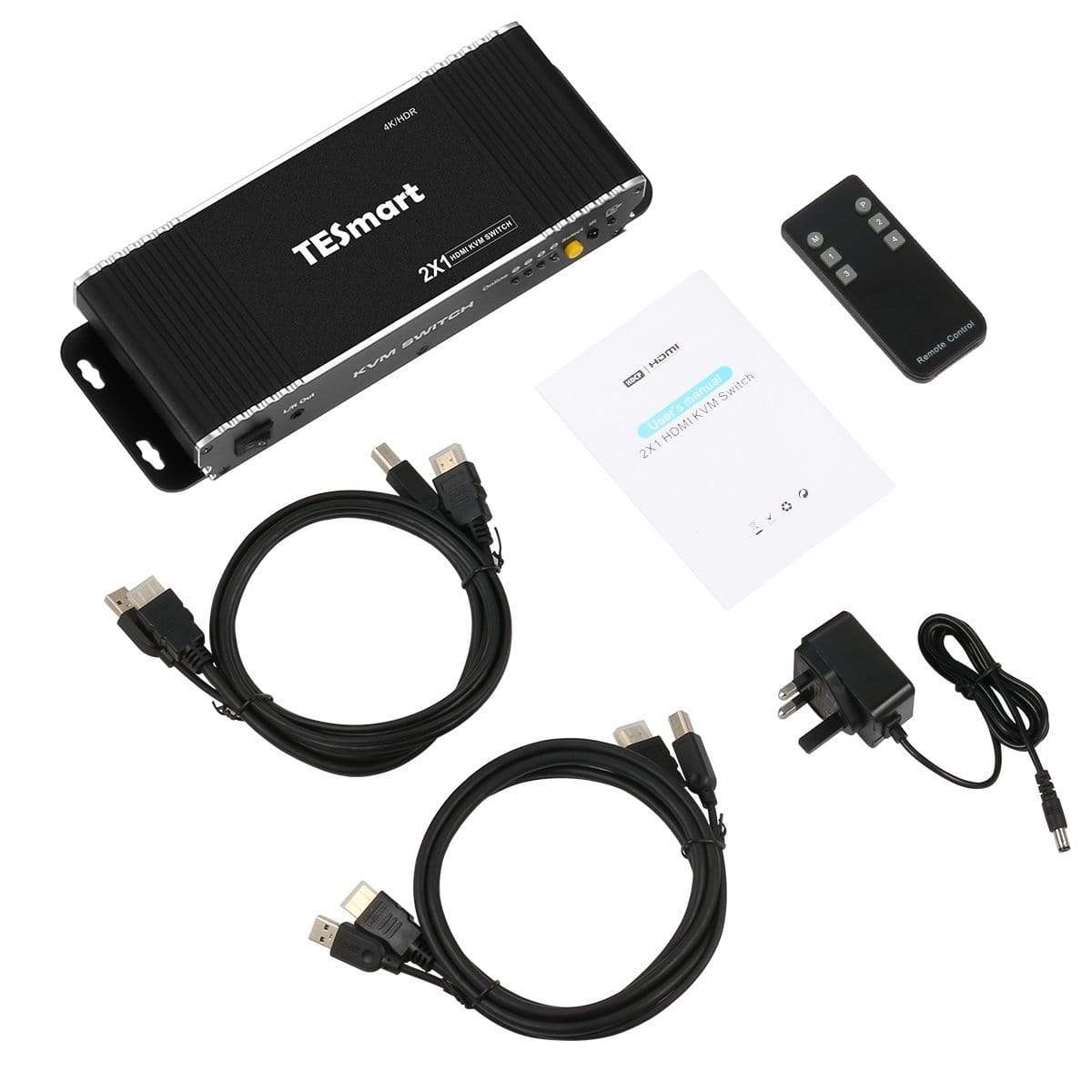 TESmart HKS0201B1U-USBK HDMI KVM Switcher TESmart HDMI KVM Switch 2 in 1 Out 4K@60Hz with USB Port for Windows and Mac OS X with 2 Pcs 5ft KVM Cables 745103690603 US Plug