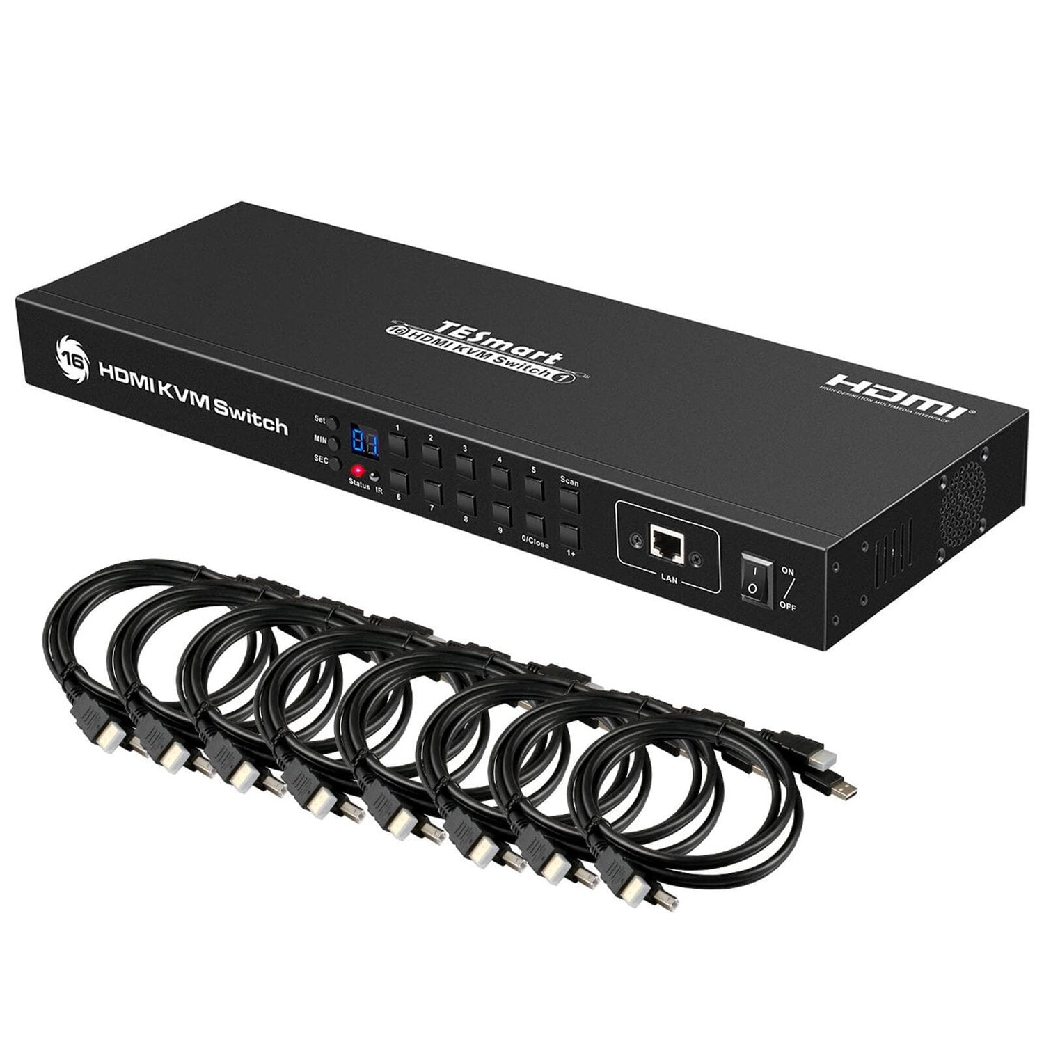 TESmart HKS1601-L23-USBK HDMI KVM Switcher 16 Port HDMI KVM Switch 4K30Hz Support RS232/LAN Control 10659135227201 HDMI KVM switch 16 port 4K USB hub, Rackmount, RS232 TESmart US Plug
