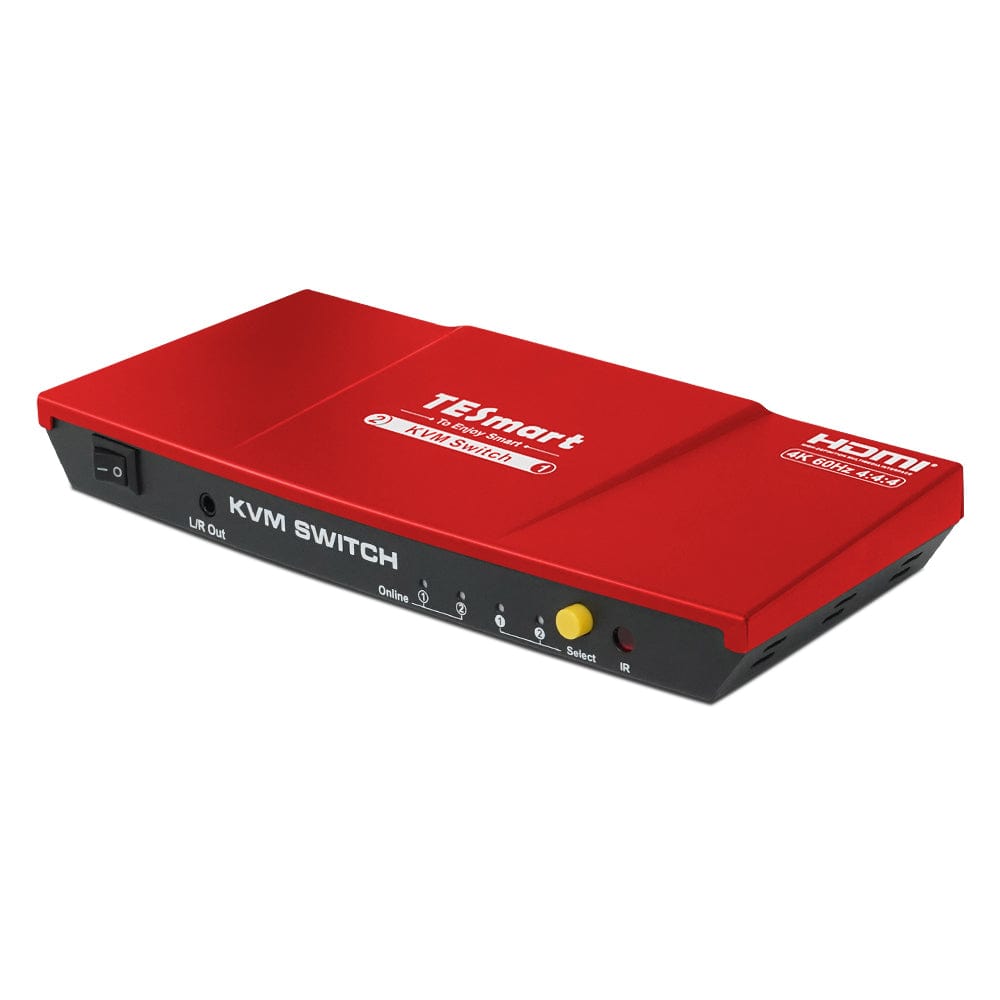 TESmart HKS201-E23-USRD HDMI KVM Switcher 2 Port KVM Switch Kit HDMI 4K60Hz with EDID, 2 PCs 1 Monitor 10659135226778 HDMI KVM switch 4K HDR control 2 pc sharing USB, audio TESmart US Plug / Red