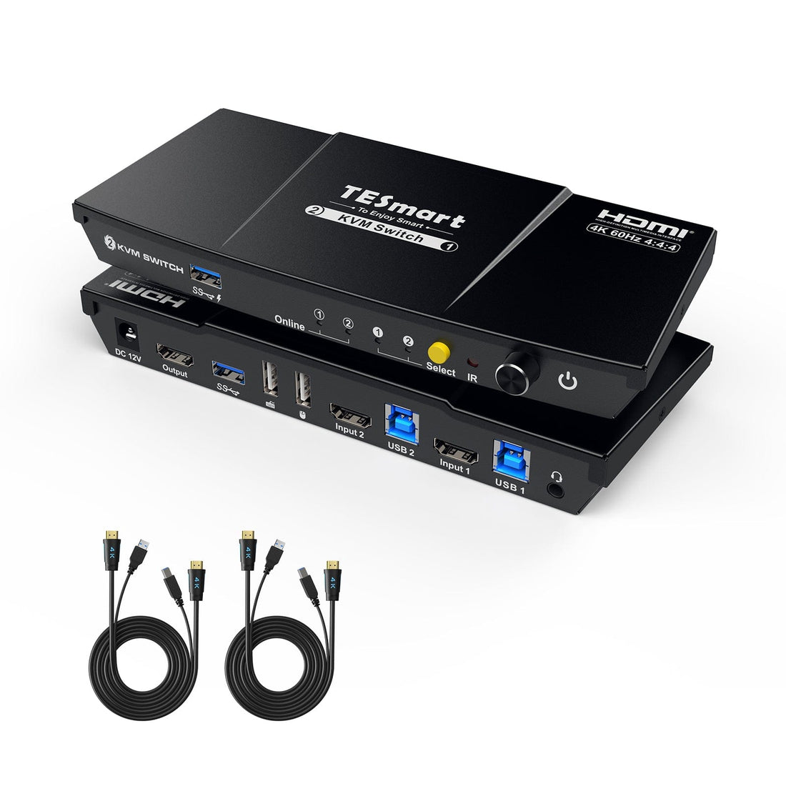 TESmart HKS201-P23-USBK Single Monitor KVM Switch 2 Port KVM Switch Kit HDMI 4K60Hz with USB 3.0 Docking Station, 2 PCs 1 Monitor 10652805090433 US Plug