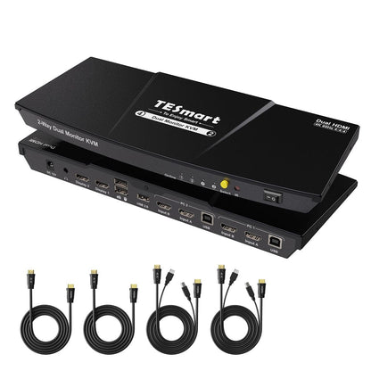 TESmart HKS202-E23-USBK Dual Monitor KVM Switcher 2 Port Dual Monitor KVM Switch Kit HDMI 4K60Hz with EDID 10659135227003 Dual Monitor KVM Switch – 2 Port HDMI, 4K60Hz, EDID | TESmart US Plug / Black