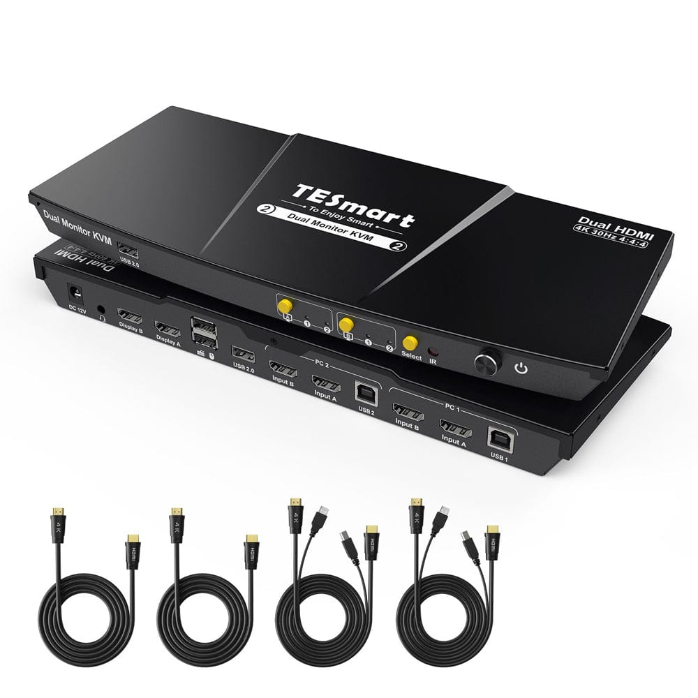 TESmart HKS202-EP23-USBK Dual Monitor KVM Switcher 2 Port Dual Monitor KVM Switch Kit HDMI 4K30Hz with USB 2.0 Hub, EDID 10659135228253 2 Port Dual Monitor KVM Switch Kit HDMI 4K30Hz with USB 2.0 Hub, EDID US Plug