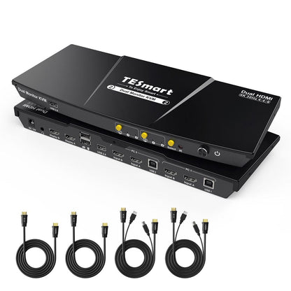 TESmart HKS202-EP23-USBK Dual Monitor KVM Switcher 2 Port Dual Monitor KVM Switch Kit HDMI 4K30Hz with USB 2.0 Hub, EDID 10659135228253 2 Port Dual Monitor KVM Switch Kit HDMI 4K30Hz with USB 2.0 Hub, EDID US Plug