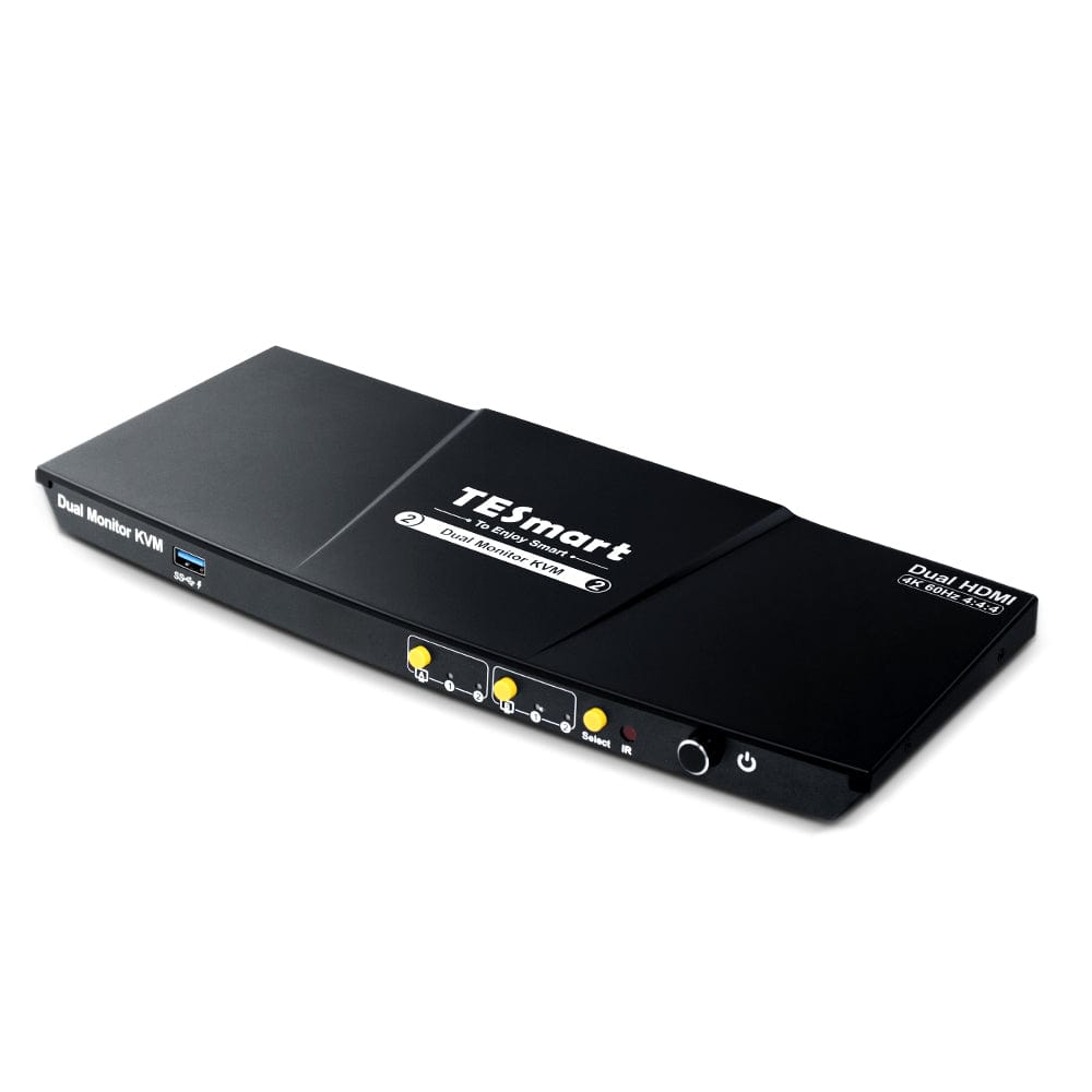 TESmart HKS202-P23-USBK Dual Monitor KVM Switcher 2 Port Dual Monitor KVM Switch Kit HDMI 4K60Hz with USB 3.0 Docking Station, EDID 10659135228178 US Plug
