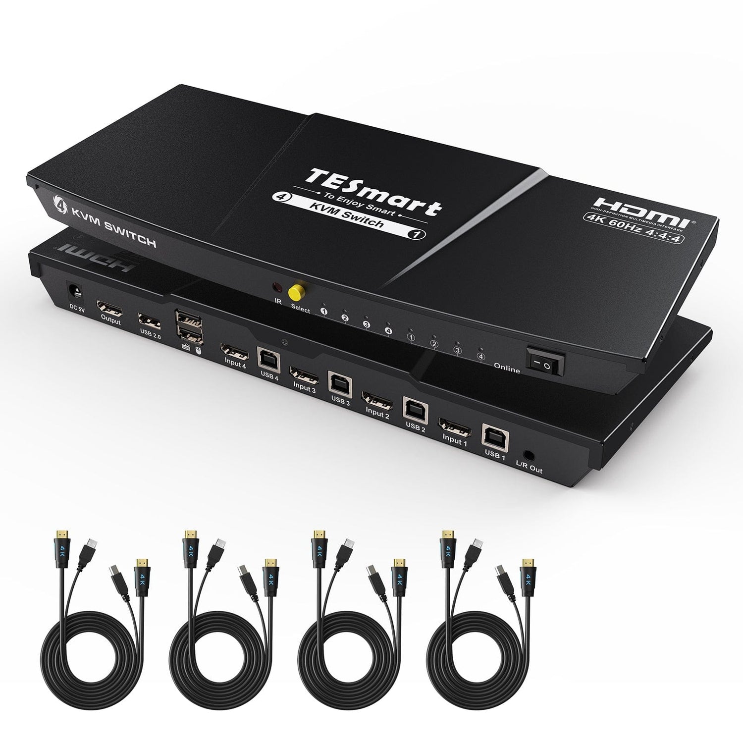 TESmart HKS401-E23-USBK HDMI KVM Switcher 4 Port KVM Switch Kit HDMI 4K60Hz with EDID, 4 PCs 1 Monitor HDMI KVM switch 4 port 4K60Hz with EDID,USB hub TESmart US Plug / Black / 4K60Hz Version with Passthrough (HKS0401A2U)