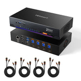 TESmart HKS401-M24-USBK 4-Port 8K60 HDMI 2.1 KVM Switch with Built-in Network Switch, USB 3.2 Hub, Gigabit LAN, RGB Light Bar & Remote, 4 PCs 1 Monitor 10652805092048 4-Port 8K60 HDMI 2.1 KVM Switch w/ Built-in Network, Gigabit LAN, USB 3.2 Hub & Remote, for Pro & Home Use, 4 PCs 1 Monitor US Plug