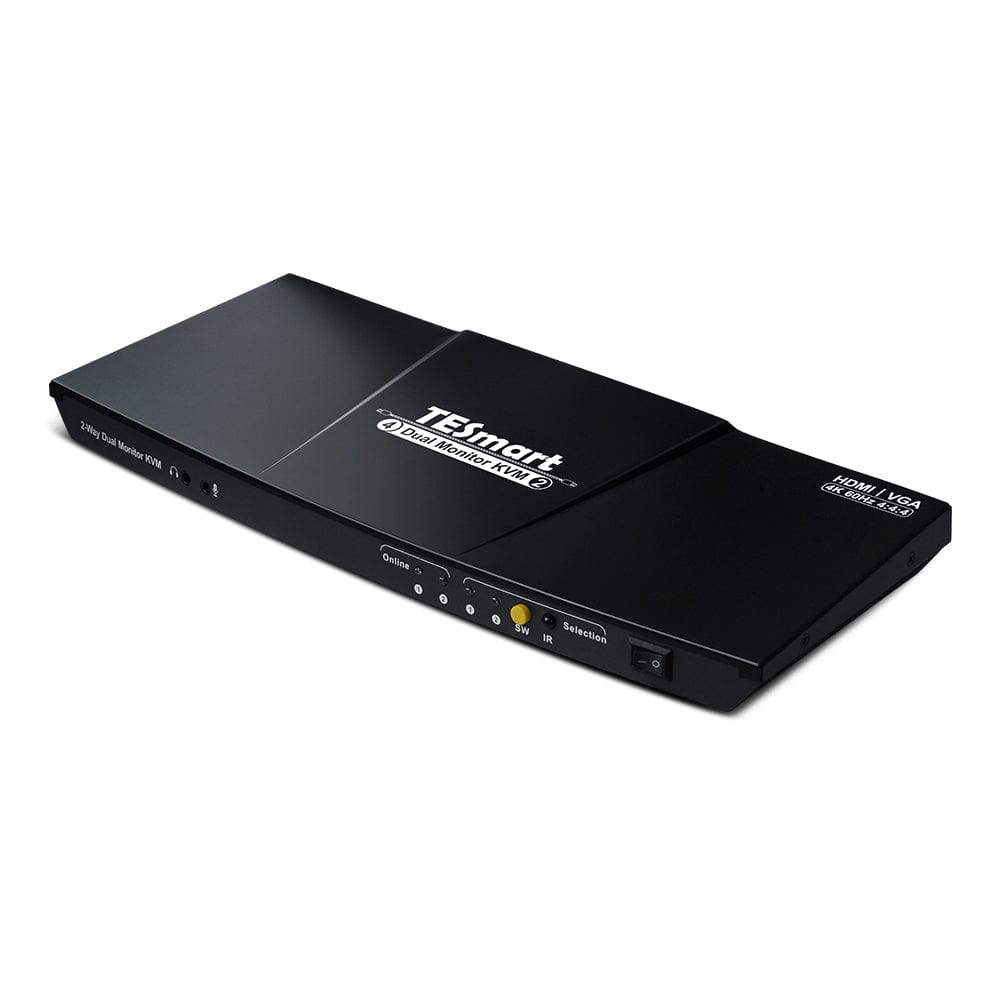 TESmart HKV202-E23-USBK Dual Monitor KVM Switcher 2 Port Dual Monitor KVM Switch Kit HDMI+VGA 4K60Hz with EDID 10659135227317 Dual monitor KVM switch 2 in 2 out  HDMI VGA 4K HDCP TESmart US Plug / Black