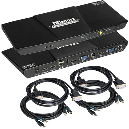 TESmart HKV202-E23-USBK Dual Monitor KVM Switcher 2 Port Dual Monitor KVM Switch Kit HDMI+VGA 4K60Hz with EDID 10659135227317 Dual monitor KVM switch 2 in 2 out  HDMI VGA 4K HDCP TESmart US Plug / Black