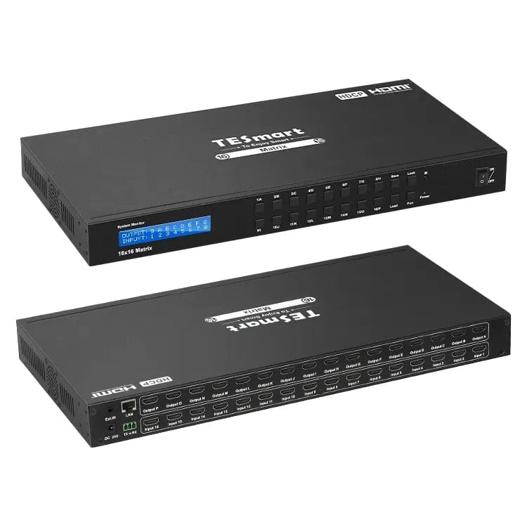 TESmart HMA1616-L23-USBK HDMI Matrix 16 Port HDMI Matrix 4K@30Hz support HDCP1.4, Dolby AC3, DTS 5.1/7.1 with EDID 10659135227959 16X16 HDMI Matrix switch 4K,HDCP HDR RS232/LAN Control TESmart US Plug / Black