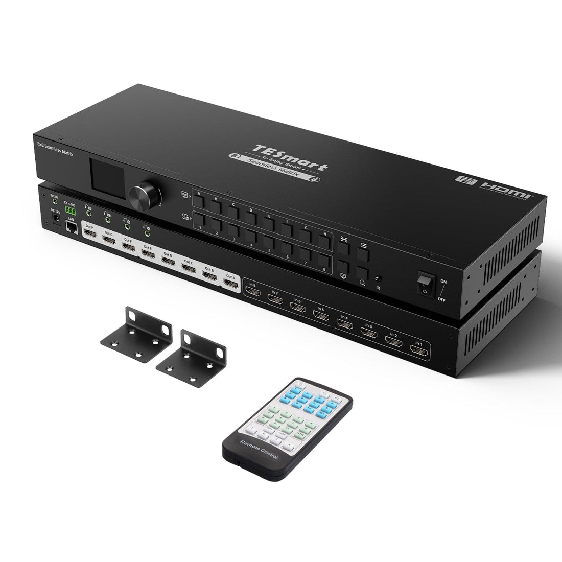 TESmart HMA808-ES23-USBK HDMI Matrix 8x8 HDMI Seamless Matrix Switch 1920x1080@60Hz Quad-View w/LCD, Audio Splitting and Preview Mode 10652805090600 8x8 HDMI Seamless Matrix Switch 1920x1080@60Hz Quad-View w/LCD, Audio Splitting and Preview Mode US Plug