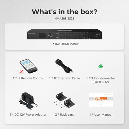 TESmart HMA808-ES23-USBK HDMI Matrix 8x8 HDMI Seamless Matrix Switch 1920x1080@60Hz Quad-View w/LCD, Audio Splitting and Preview Mode 10652805090600 8x8 HDMI Seamless Matrix Switch 1920x1080@60Hz Quad-View w/LCD, Audio Splitting and Preview Mode US Plug
