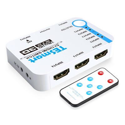TESmart HSW0501A10-NOWH HDMI Switcher 5 Port HDMI Switch 4K 60Hz/30Hz Support Auto Detect  and HDR 710185992914 4K Switch 5 Port with IR Remote for Blu-ray,media player TESmart White / 4K30Hz + ARC
