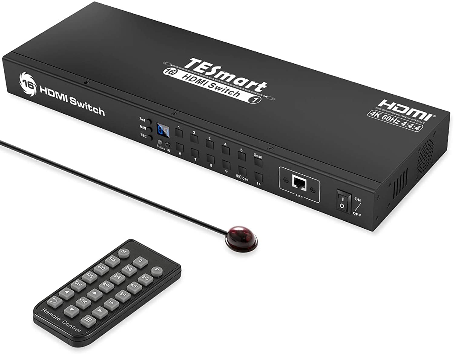 TESmart HSW1601-E23-USBK HDMI Switcher TESmart 16 Port HDMI Switch 4K UHD 3840x2160@60Hz HDMI Switcher Box with RS232 LAN Port Support HDCP 2.2 10659135228086 HDMI Switch 16 Port 4K 60Hz Auto Switch With RS232/LAN-TESmart US Plug / 4K60Hz (HSW1601A1U)