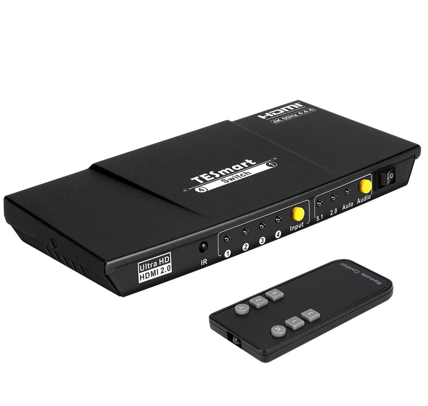 TESmart HSW401-E23-USBK HDMI Switcher 4 Port HDMI Switch 4K60Hz with S/PDIF &amp; L/R 4 Port HDMI Switch 4K 60Hz with Audio Out,Remote-TESmart US Plug / Black