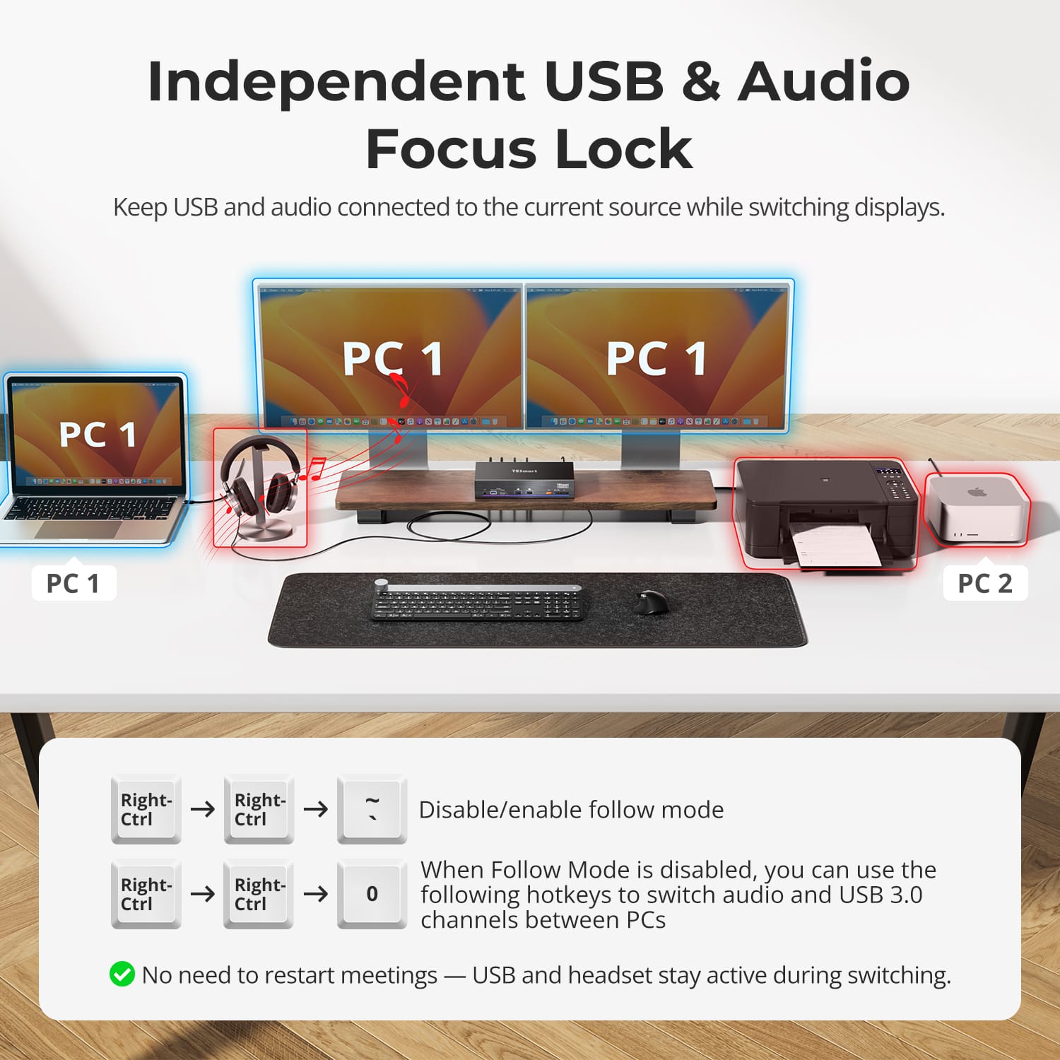 TESmart KVM Switch 2-Port Dual-Monitor KVM for Apple Studio Display – Up to 5K@60Hz, Compatible with Thunderbolt™ 4 Devices 2-Port Dual-Monitor KVM for Apple Studio Display – Up to 5K@60Hz, Compatible with Thunderbolt™ 4 Devices