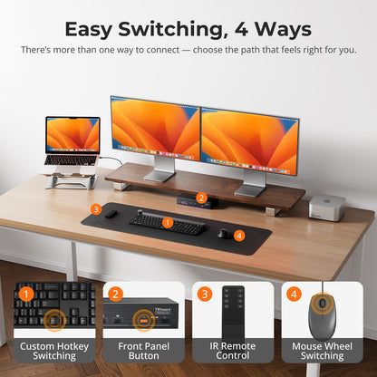 TESmart KVM Switch 2-Port Dual-Monitor KVM for Apple Studio Display – Up to 5K@60Hz, Compatible with Thunderbolt™ 4 Devices 2-Port Dual-Monitor KVM for Apple Studio Display – Up to 5K@60Hz, Compatible with Thunderbolt™ 4 Devices
