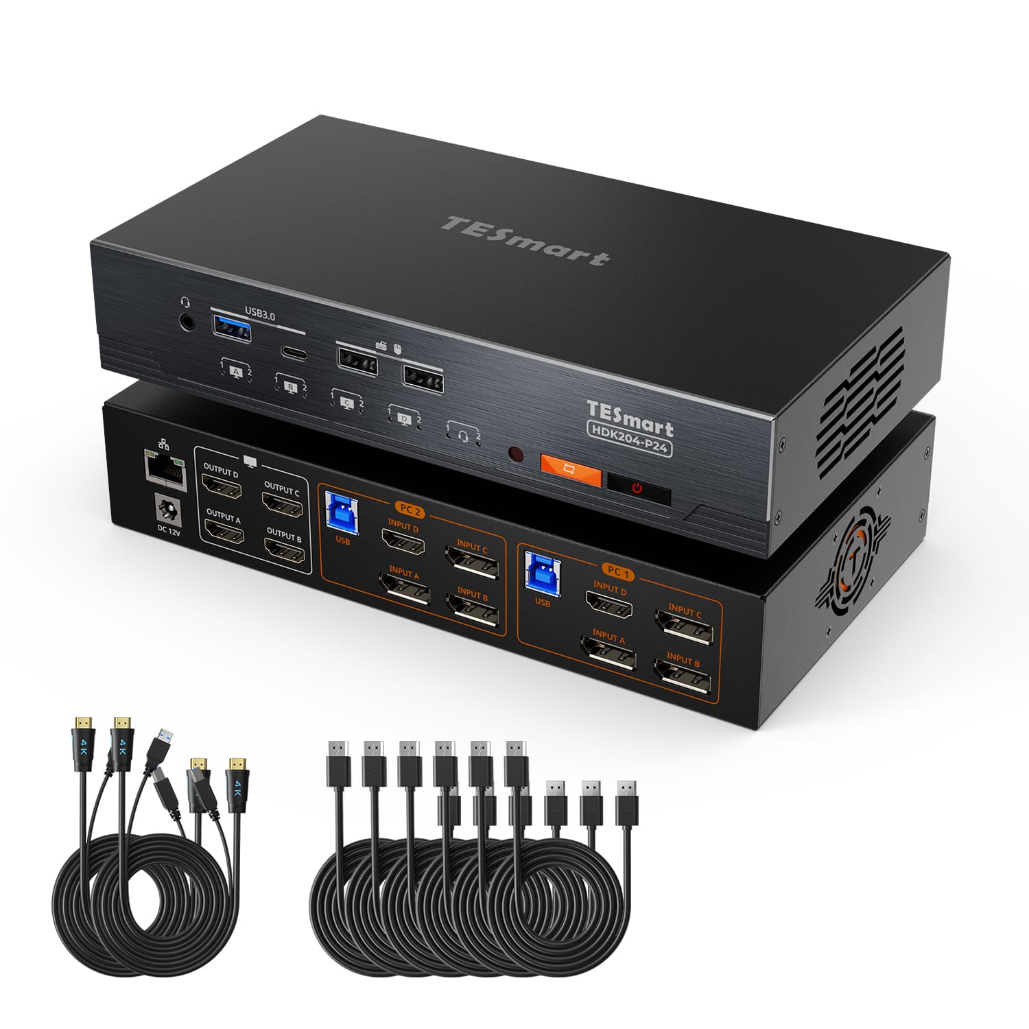 TESmart NEW Quad 4K60 HDMI DP KVM Switch - with USB 3.2 Hub, Gigabit LAN &amp; EDID for 2 PC Workstation Quad 4K60Hz KVM Switch for 2 PCs with EDID &amp; USB 3.2 | TESmart
