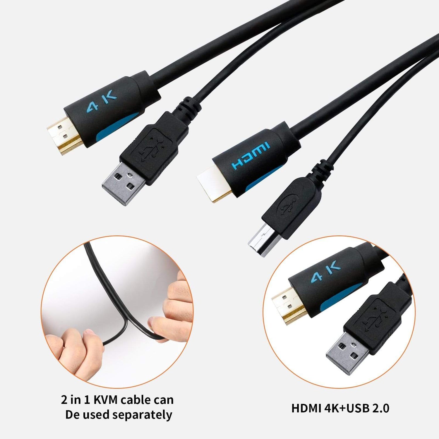 TESmart TESmart Accessoriess TESmart Twin Cable HDMI + USB KVM Cable USB Type A to USB Type B (USB + HDMI Cables) TESmart USB KVM Cable USB - A to USB - B,USB + HDMI Cable
