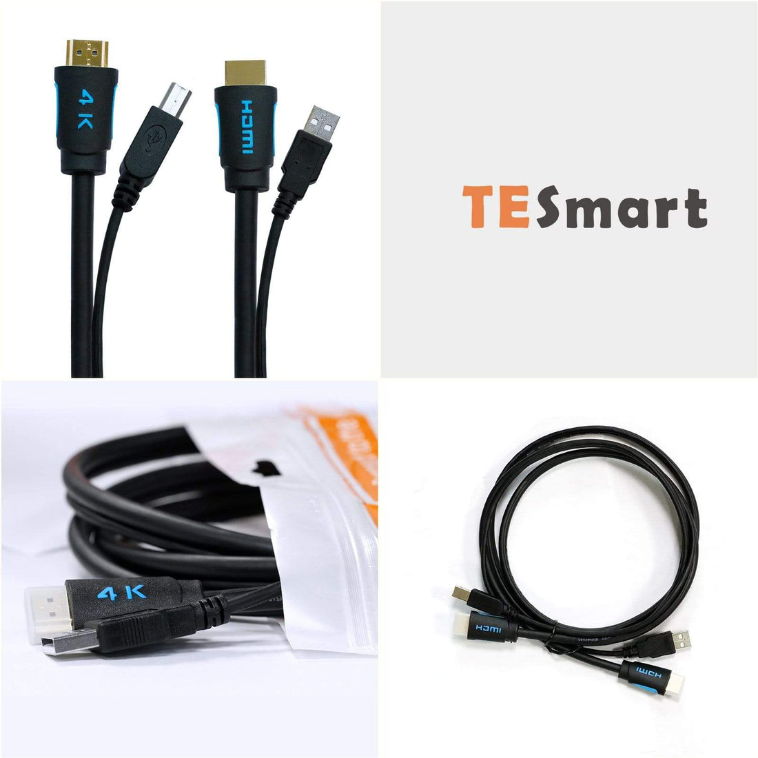 TESmart TESmart Accessoriess TESmart Twin Cable HDMI + USB KVM Cable USB Type A to USB Type B (USB + HDMI Cables) TESmart USB KVM Cable USB - A to USB - B,USB + HDMI Cable