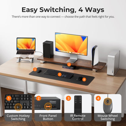 TESmart THK401-X4-USBK 4-Port 6K60Hz &amp; 5K120Hz KVM Switch for Mac &amp; HDMI Devices – USB 10Gbps Hub, 60W PD, Dual HDMI Inputs, Apple Studio Display Support 4-Port 6K60Hz &amp; 5K120Hz KVM Switch for Mac &amp; HDMI Devices – USB 10Gbps Hub, 60W PD, Dual HDMI Inputs, Apple Studio Display Support