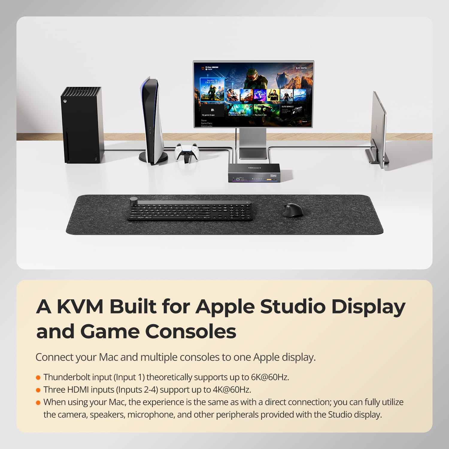 TESmart THK401-X4-USBK 4-Port 6K60Hz &amp; 5K120Hz KVM Switch for Mac &amp; HDMI Devices – USB 10Gbps Hub, 60W PD, Dual HDMI Inputs, Apple Studio Display Support 4-Port 6K60Hz &amp; 5K120Hz KVM Switch for Mac &amp; HDMI Devices – USB 10Gbps Hub, 60W PD, Dual HDMI Inputs, Apple Studio Display Support