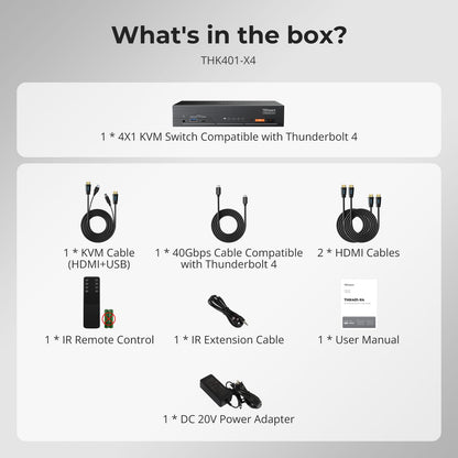 TESmart THK401-X4-USBK 4-Port KVM for Apple Studio Display – Up to 6K@60Hz / 5K@120Hz, Compatible with Thunderbolt™ 4 &amp; HDMI Devices 4-Port KVM for Apple Studio Display – Compatible with Thunderbolt™ 4 &amp; HDMI Devices