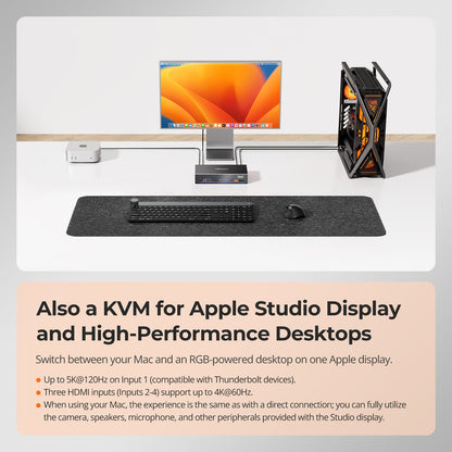 TESmart THK401-X4-USBK 4-Port KVM for Apple Studio Display – Up to 6K@60Hz / 5K@120Hz, Compatible with Thunderbolt™ 4 &amp; HDMI Devices 4-Port KVM for Apple Studio Display – Compatible with Thunderbolt™ 4 &amp; HDMI Devices