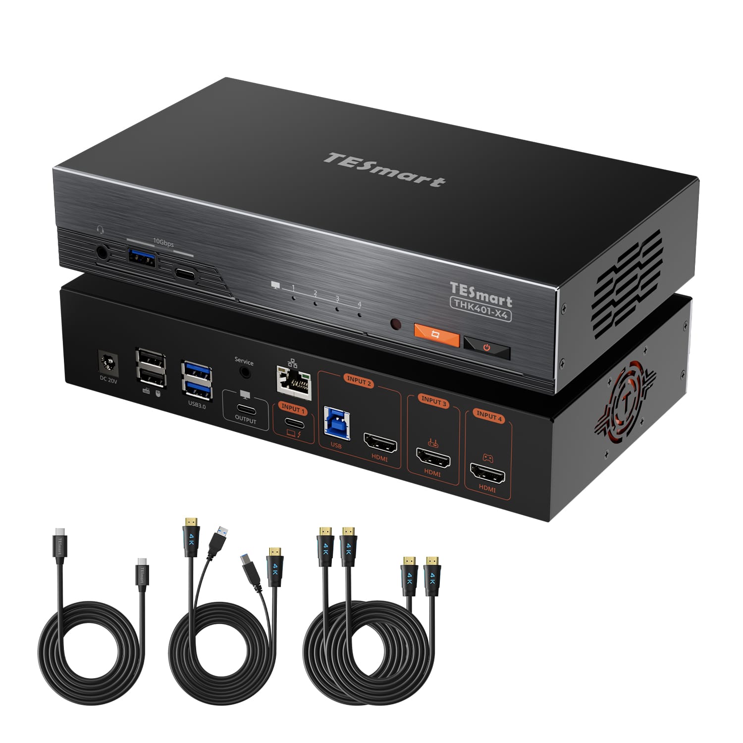 TESmart THK401-X4-USBK 4-Port KVM for Apple Studio Display – Up to 6K@60Hz / 5K@120Hz, Compatible with Thunderbolt™ 4 &amp; HDMI Devices 4-Port KVM for Apple Studio Display – Compatible with Thunderbolt™ 4 &amp; HDMI Devices
