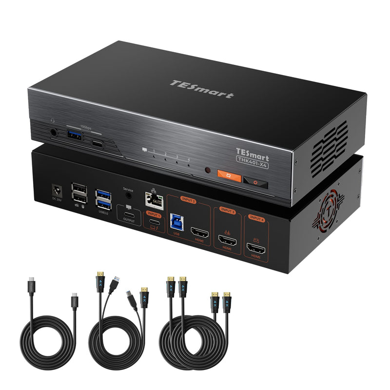 TESmart THK401-X4-USBK 4-Port KVM for Apple Studio Display – Up to 6K@60Hz / 5K@120Hz, Compatible with Thunderbolt™ 4 &amp; HDMI Devices 4-Port KVM for Apple Studio Display – Compatible with Thunderbolt™ 4 &amp; HDMI Devices