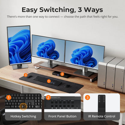 TESmart Triple Monitor KVM Switch 4 Port Triple Monitor KVM Switch HDMI 4K60Hz with USB 3.0 Hub, Headset, Audio&amp;Microphone Triple Monitor KVM Switch – 4 Port HDMI 4K with USB Hub | TESmart